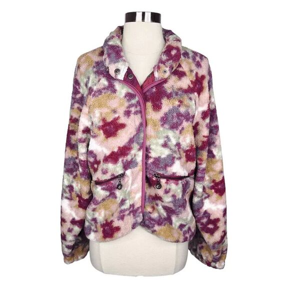 Calme by Johnny Was Printed Teddy Fleece Jacket Sz XL Athleisure Pockets - Picture 4 of 6
